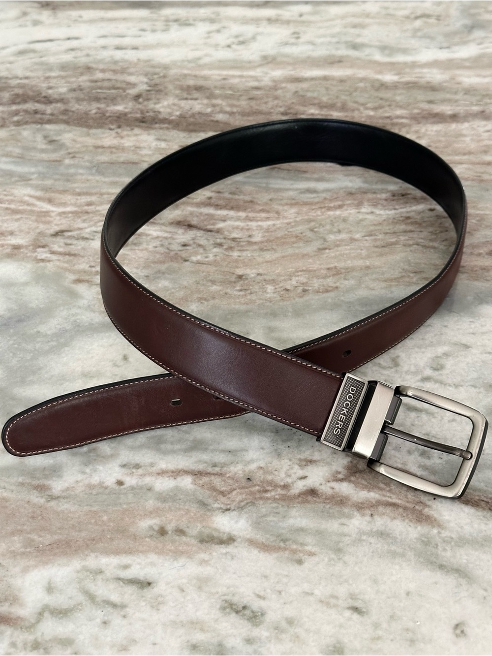 Dockers Brown Bonded Leather Belt with Silver Buckle